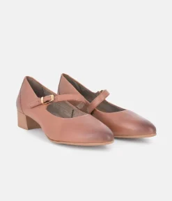 Tamaris Classic Brown Mary Jane Low Block Heels