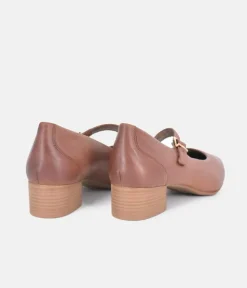 Tamaris Classic Brown Mary Jane Low Block Heels