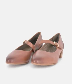 Tamaris Classic Brown Mary Jane Low Block Heels