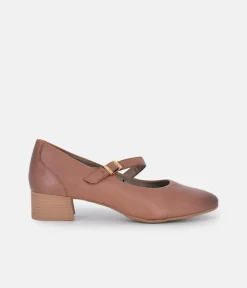 Tamaris Classic Brown Mary Jane Low Block Heels