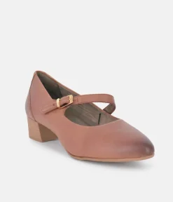 Tamaris Classic Brown Mary Jane Low Block Heels