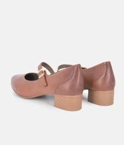 Tamaris Classic Brown Mary Jane Low Block Heels