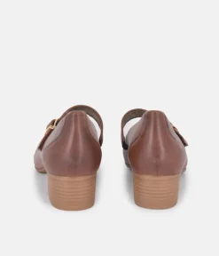 Tamaris Classic Brown Mary Jane Low Block Heels