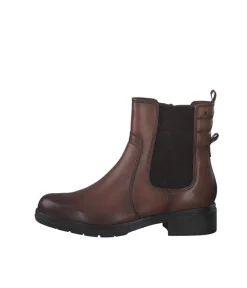 Tamaris Cognac Leather Chelsea Style Ankle Boots