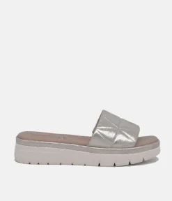 Tamaris Comfort Gold Quilted Slip on Sandals