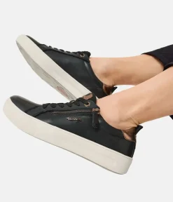 Tamaris Comfortable Black Leather Trainers