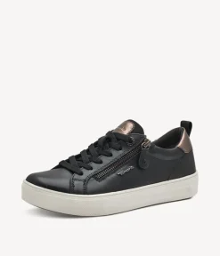 Tamaris Comfortable Black Leather Trainers