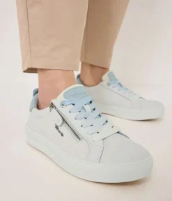 Tamaris Comfortable White/Blue Combi Leather Trainers