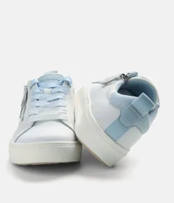 Tamaris Comfortable White/Blue Combi Leather Trainers