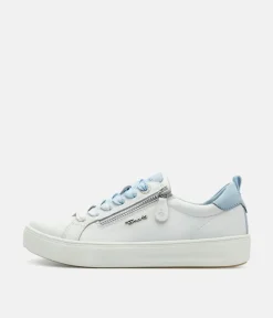 Tamaris Comfortable White/Blue Combi Leather Trainers