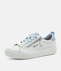Tamaris Comfortable White/Blue Combi Leather Trainers