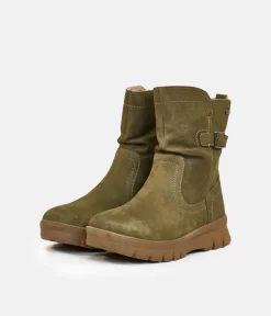Tamaris Cosy Khaki Green Suede Ankle Boots