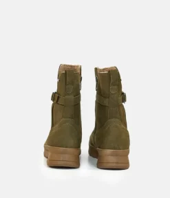 Tamaris Cosy Khaki Green Suede Ankle Boots