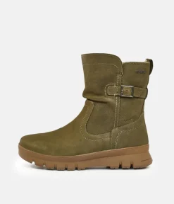 Tamaris Cosy Khaki Green Suede Ankle Boots