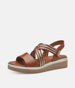 Tamaris Dressy Brown Criss Cross Wedge Sandals