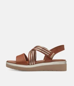 Tamaris Dressy Brown Criss Cross Wedge Sandals