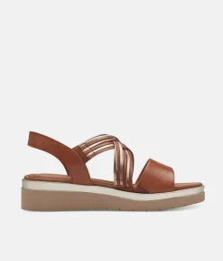 Tamaris Dressy Brown Criss Cross Wedge Sandals