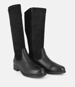 Tamaris Premium Black Suede/Leather Long Boots