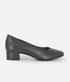 Tamaris Stylish Black Leather Block Heels