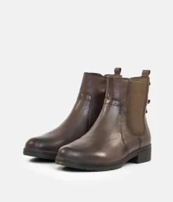 Tamaris Taupe Leather Chelsea Style Ankle Boots