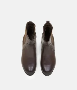 Tamaris Taupe Leather Chelsea Style Ankle Boots