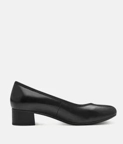 Tamaris Versatile Black Leather Wide Fit Court Shoes