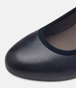 Tamaris Versatile Wide Fit Navy Leather Court Shoes