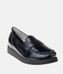 Trendy Black Patent Wide Fitting Loafers