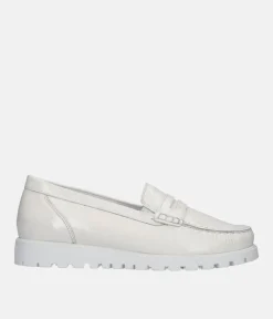 Trendy Off White Patent Wide Fitting Loafers