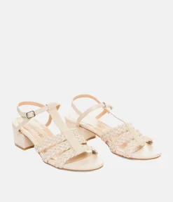Versatile Beige Low Heel Braided Sandals