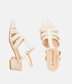 Versatile Beige Low Heel Braided Sandals