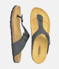 Versatile Black Leather Thong Sandal