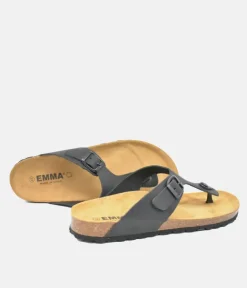 Versatile Black Leather Thong Sandal