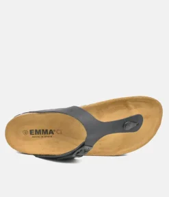 Versatile Black Leather Thong Sandal