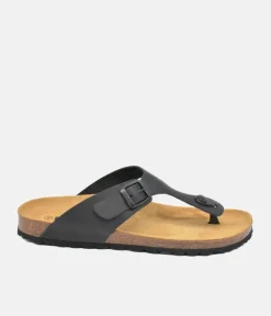 Versatile Black Leather Thong Sandal
