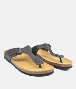 Versatile Black Leather Thong Sandal