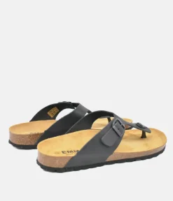 Versatile Black Leather Thong Sandal