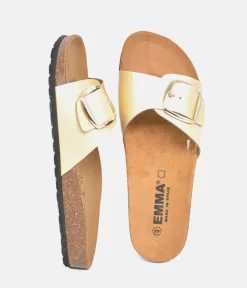 Versatile Chic Gold Leather Slides