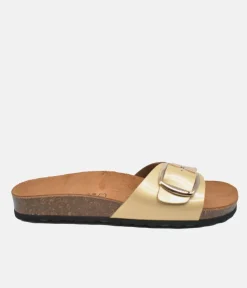 Versatile Chic Gold Leather Slides