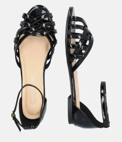 Versatile Criss Cross Black Patent Flat Sandals