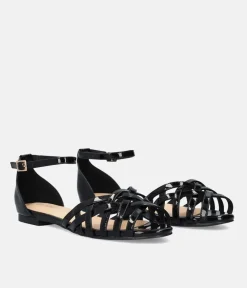 Versatile Criss Cross Black Patent Flat Sandals