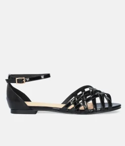 Versatile Criss Cross Black Patent Flat Sandals