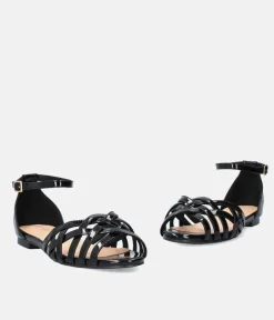 Versatile Criss Cross Black Patent Flat Sandals