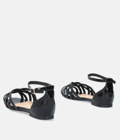 Versatile Criss Cross Black Patent Flat Sandals