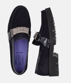 Vittoria Mengoni Fabulous Diamante Navy Suede Loafers