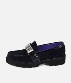 Vittoria Mengoni Fabulous Diamante Navy Suede Loafers