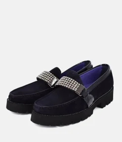 Vittoria Mengoni Fabulous Diamante Navy Suede Loafers