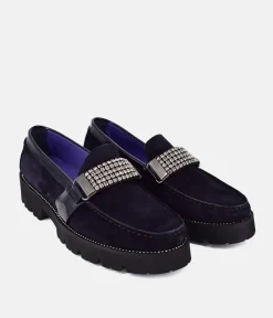Vittoria Mengoni Fabulous Diamante Navy Suede Loafers