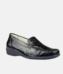 Waldlaufer Stylish Black Patent Wide Fit Loafers