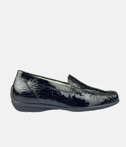 Waldlaufer Stylish Black Patent Wide Fit Loafers